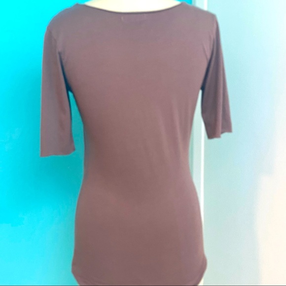 New Andrea S. Purple Short Sleeve Pleated Wide Scoop Neck T-Shirt - L - Picture 4 of 4